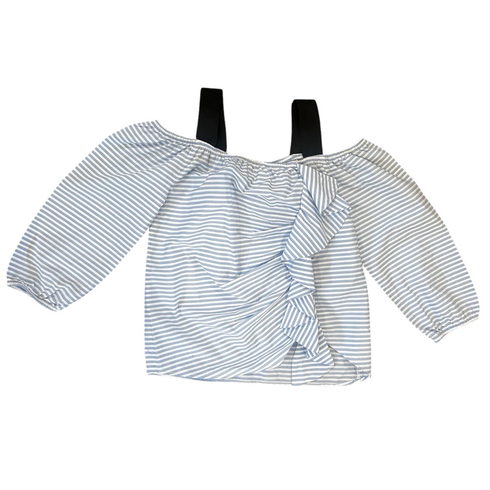 Pinko Off Shoulder blue Striped Top - Size 6 - Like New - Elasticated Straps